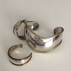 Laton Mexico mixed metals cuff and earrings set